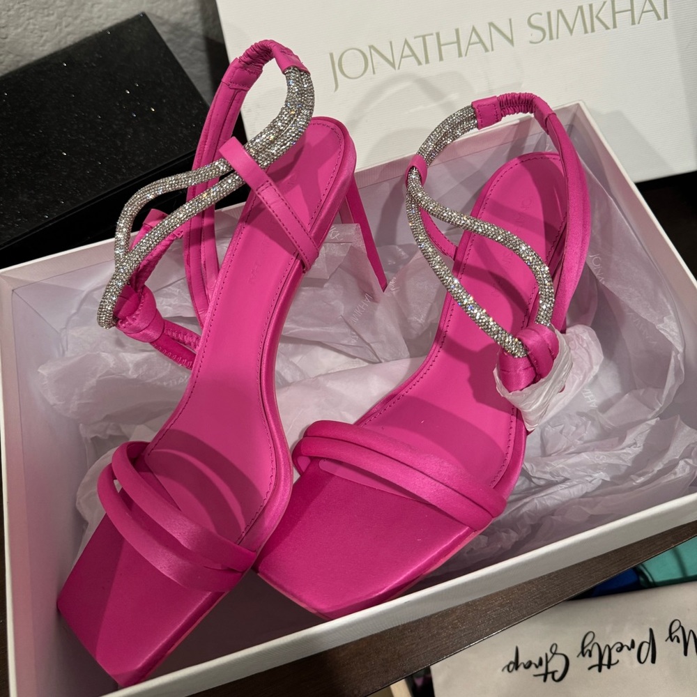 NWB‎ Jonathan Simkhai Cassie Crystal-Strap Satin Sandals